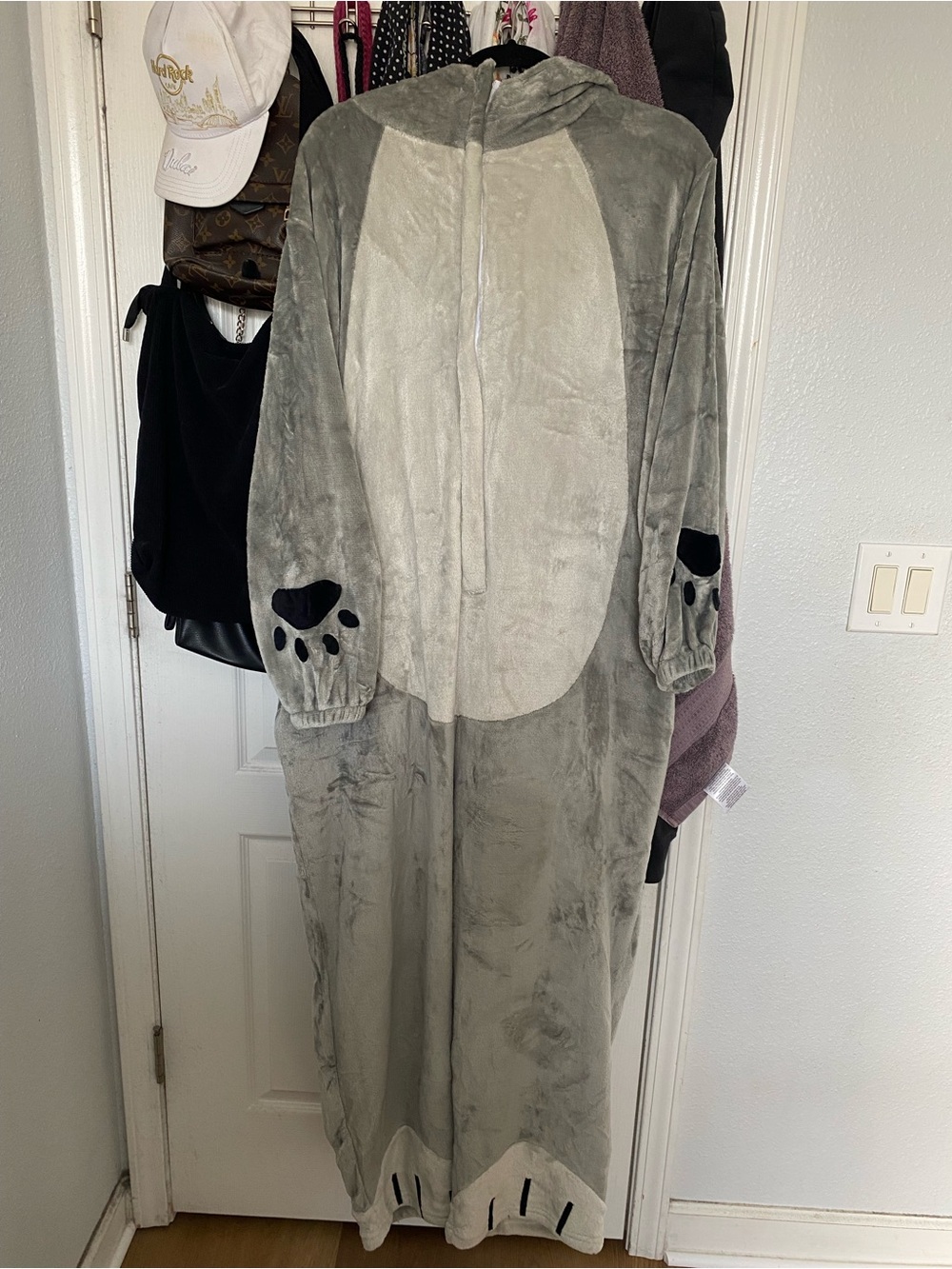 Womens Plush Animal Onesie Costume - Gray
